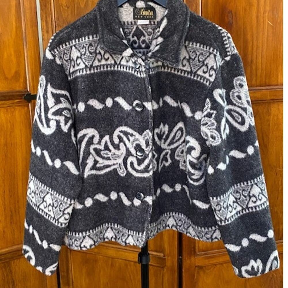 Vintage David Paul New York XL Southwestern Aztec Knit Cardigan Jacket Black